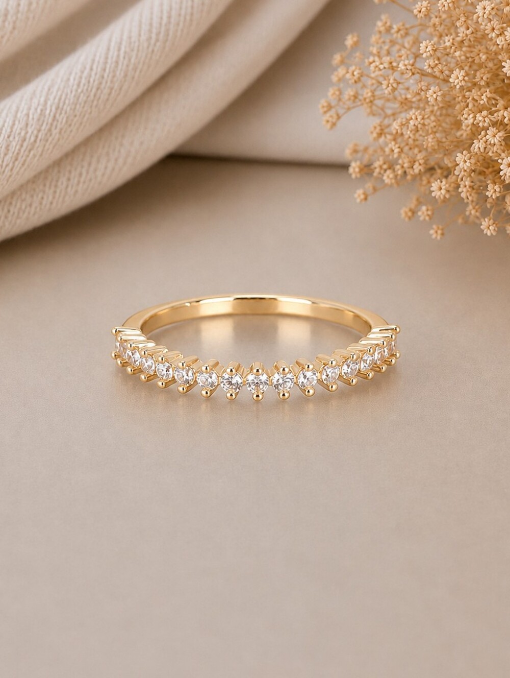 Gold CZ Crown Band Ring
